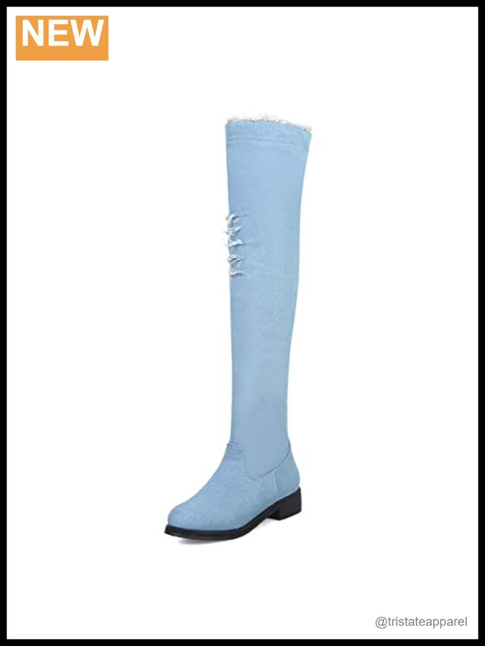 Denim Over the Knee Boots Chunky Low Heel Side Zipper Thigh High Womens